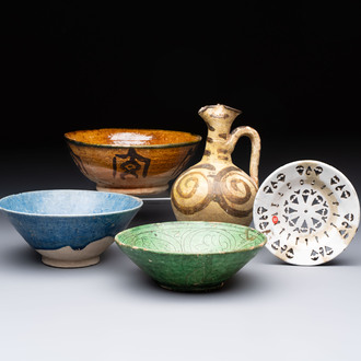 A study collection of five pieces of ceramic, Persia and Asia, 12th C. and later