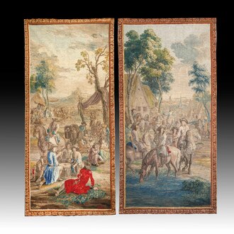A pair of Brussels historical 'The Art of War' tapestries after Lambert De Hondt II, Judocus de Vos workshop, early 18th C.
