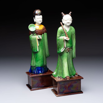 Two Chinese sancai-glazed figures, 19th C.