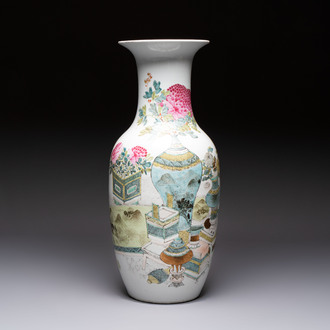 A Chinese famille rose 'Antiquities’ vase, signed Fang Jiazhen 方家珍, dated 1891