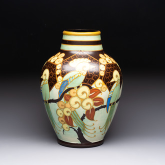 A Charles Catteau for Boch Kéramis 'Parrots' vase, 20th C.