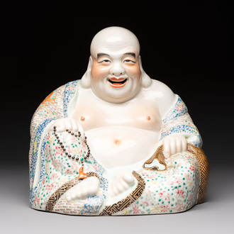 A Chinese famille rose Milefo Buddha, Yu Bingchang Zao 俞炳昌造 mark, Republic