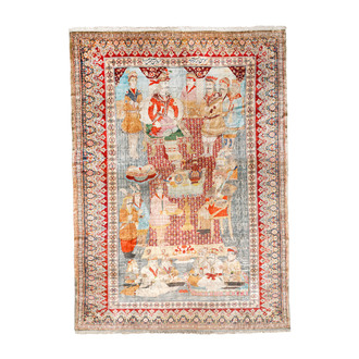 An exceptional and large embroidered silk 'Shahnameh' carpet, signed Musa Baft Tabriz, Tabriz, Iran, 20th C.