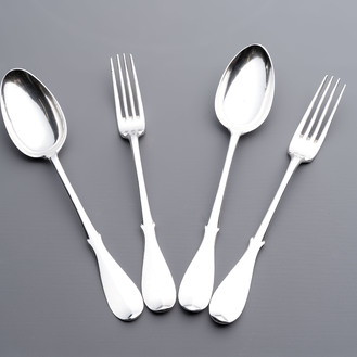 Two sets of silver spoons and forks, Bruges, dated (17)94