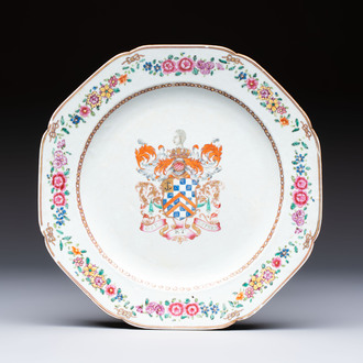 A Chinese famille rose armorial plate with the arms of Clerke for the English market, Qianlong, ca. 1765