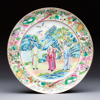 A rare Chinese Canton famille rose dish, 19th C.