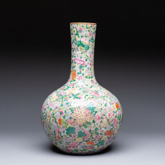 A Chinese famille rose mille-fleurs vase, Qianlong mark, Republic