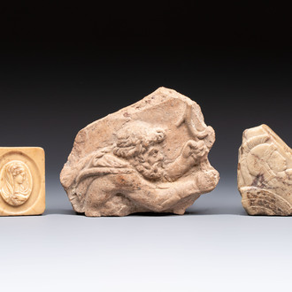 Three Greek and Roman archeological fragments, 6th C. B.C./19th C.