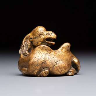 A Chinese gilt bronze 'Camel' paper weight, 19th C.