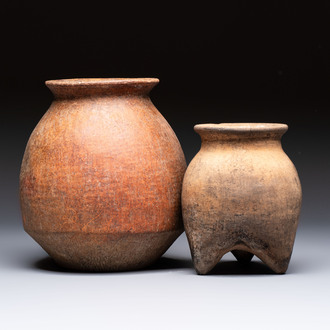 Two Chinese pottery storage or cooking vessels, Neolithic
