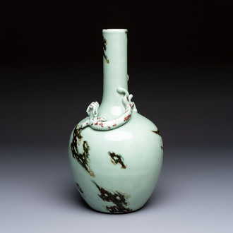 A Chinese 'Faux-Marble' celadon-ground vase with a copper-red-decorated chilong in relief, Qianlong mark and of the period