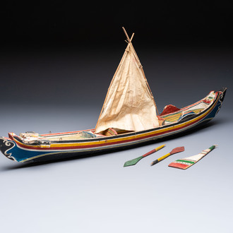 A polychrome wooden model of a traditional Madurese boat, Indonesia, 19/20th C.