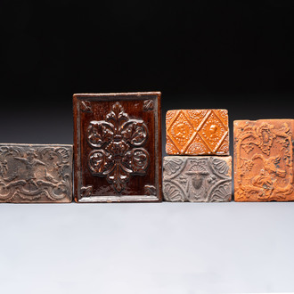 Five various European stove tiles, 18/19th C.