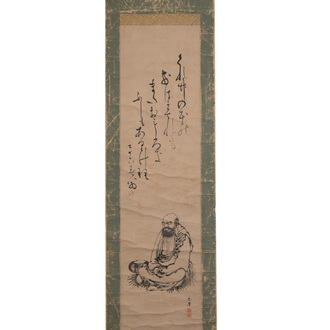 Japanese school: 'Calligraphy and Dharma', ink on paper, probably 17/18th C.