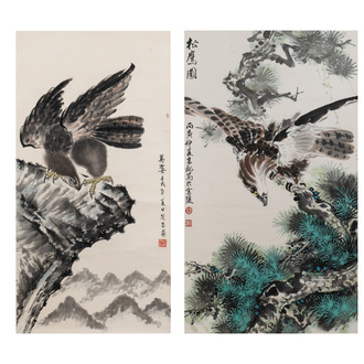 Su Yunchang 蘇運昌: 'Eagle', ink and colour on paper, 20th C. and Dong Liangguan 董良觀: 'Eagle', ink and colour on paper, 20th C.