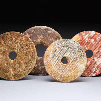 Four large Chinese archaistic jade 'bi' discs, 20th C.