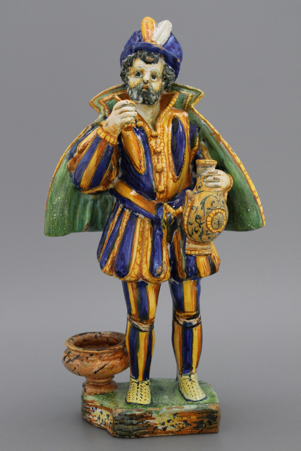 A rare large Italian maiolica Urbino figure of a standing man ca. 1570