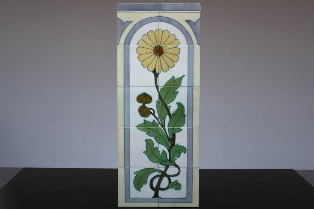 A Hemiksem Gilliot &amp; Cie. Art Nouveau tile panel ca. 1900 with a flower