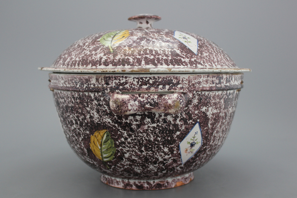 A large Brussels style faience two-handled soup tureen, Saint-Amand-les-Eaux, 18th C.
