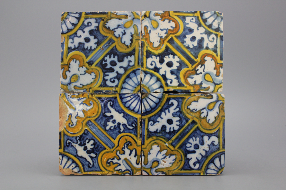 A set of 4 Portuguese tiles, 17th C.