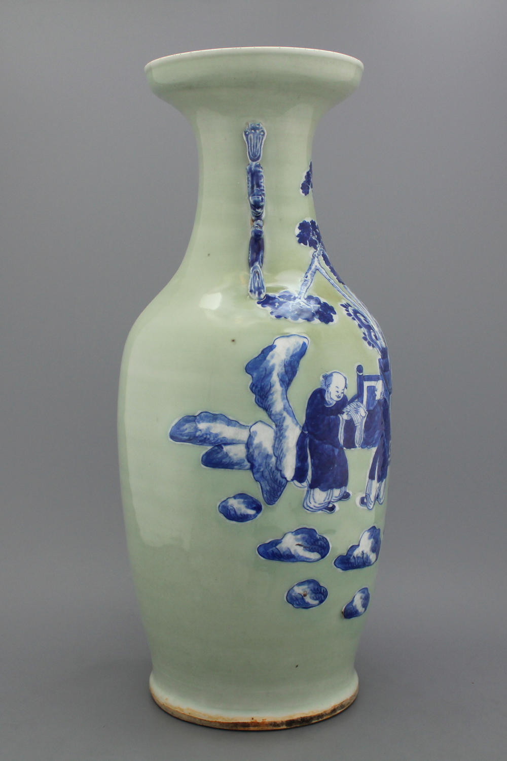 A fine large Chinese porcelain celadon ground vase, 19th C.