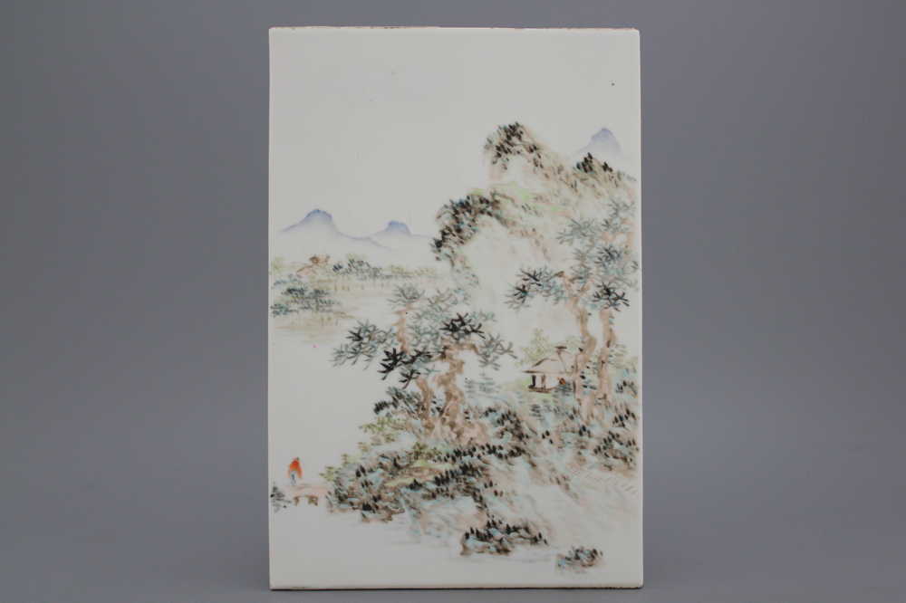 Plaque tr&egrave;s fine rectangulaire avec paysage, Chine, 19e-20e
