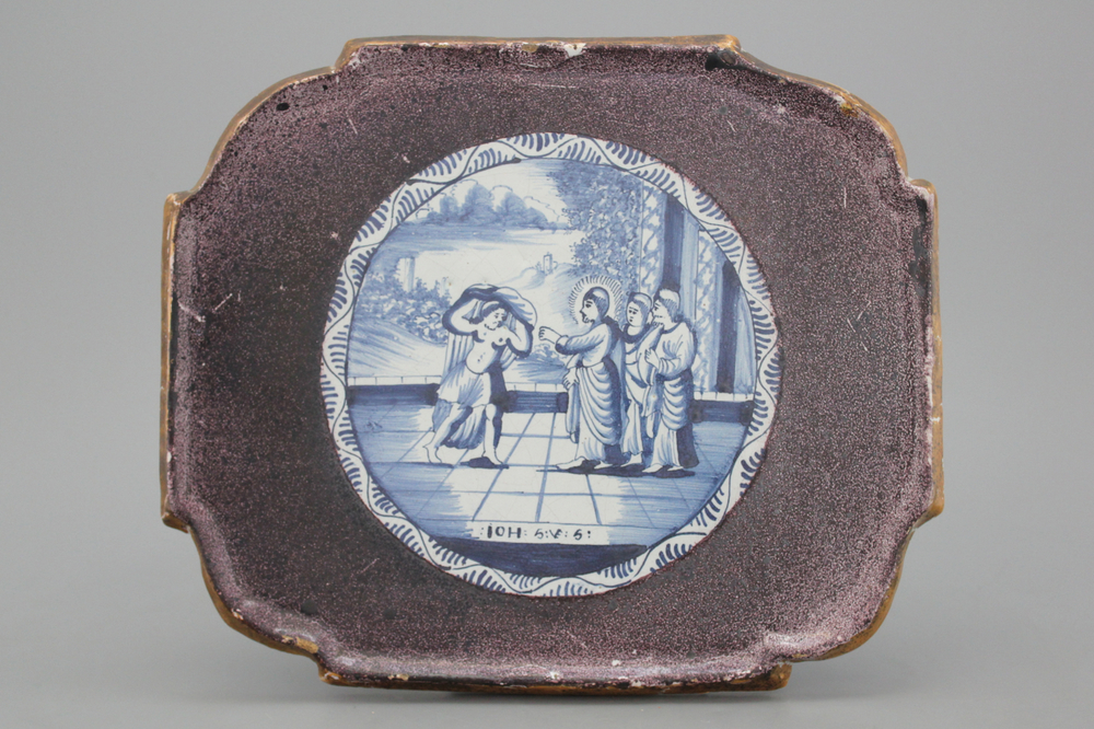 A biblical Frisian Delft rectangular presentoir, 18th C.