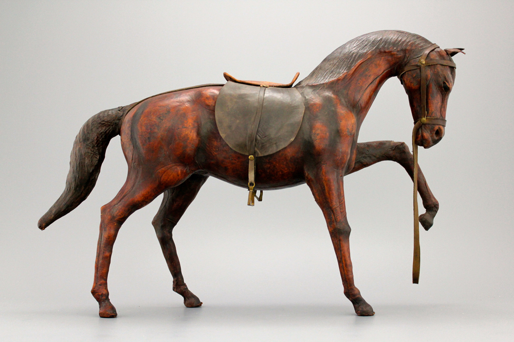 A large leather model of a horse, 1st half 20th C.