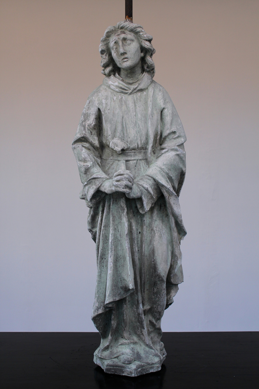 Heiligenbeeld, naar antiek voorbeeld, plaaster, kunstatelier De Wispelaere, Brugge, 1e helft 20e