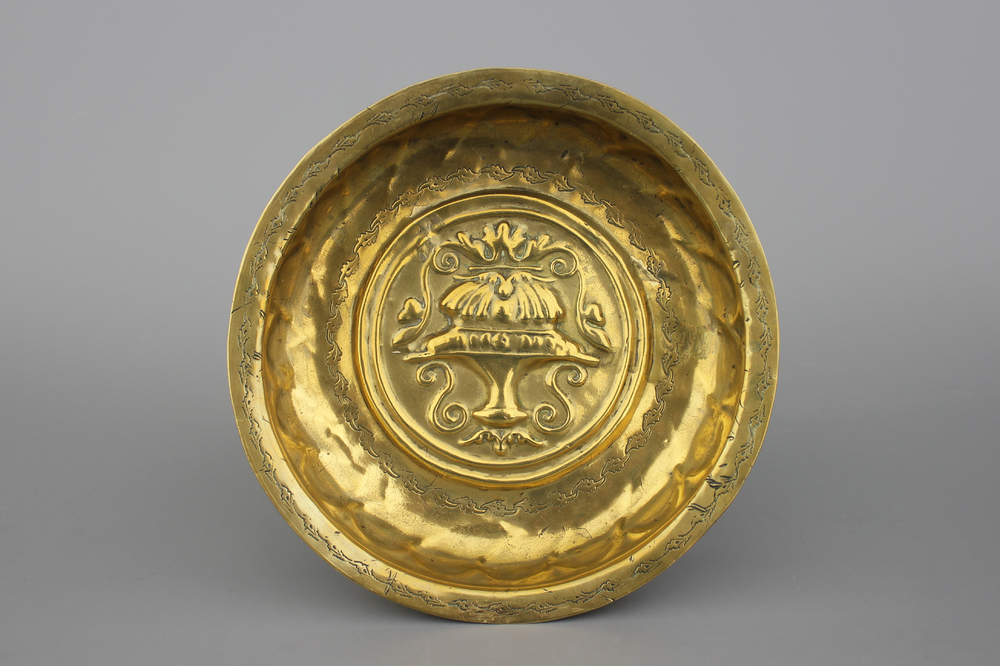 A Nuremberg brass alms bowl, ca. 1500