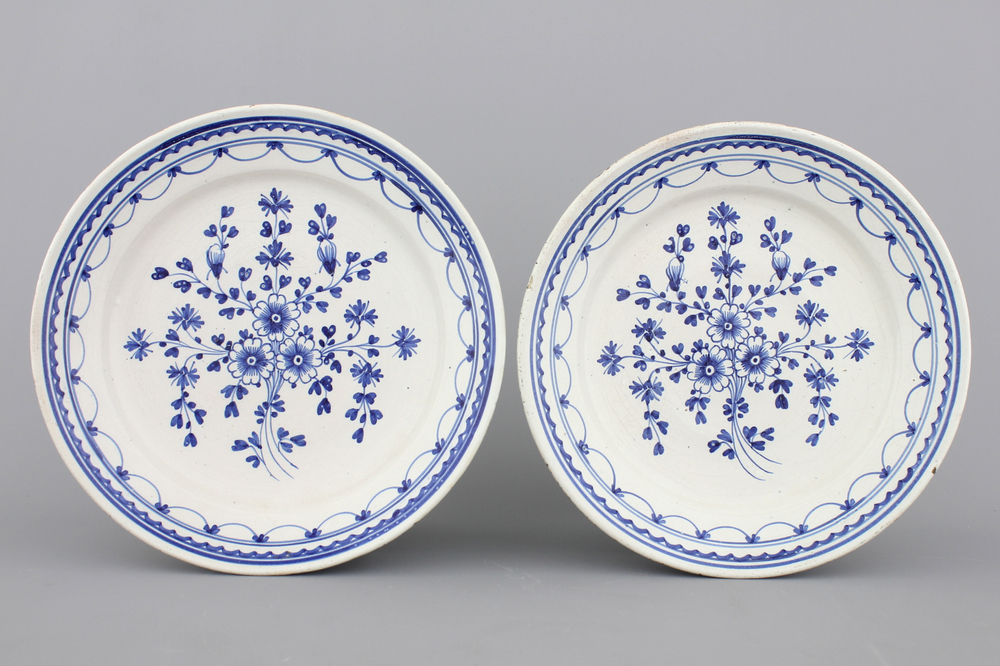 A pair of Brussels faience blue and white dishes, 18th C.