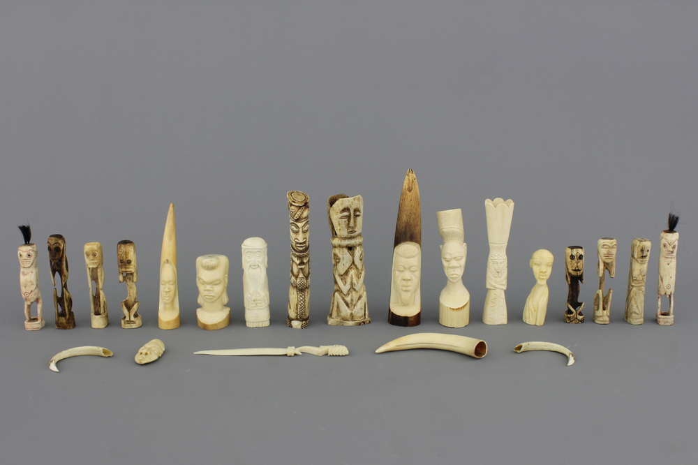 A collection of African ivory and bone sculptures, 20th C.