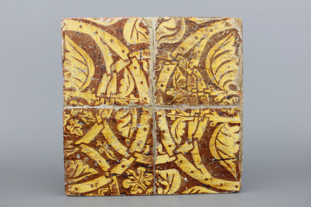 A set of 4 medieval French floor tiles, ca. 1500