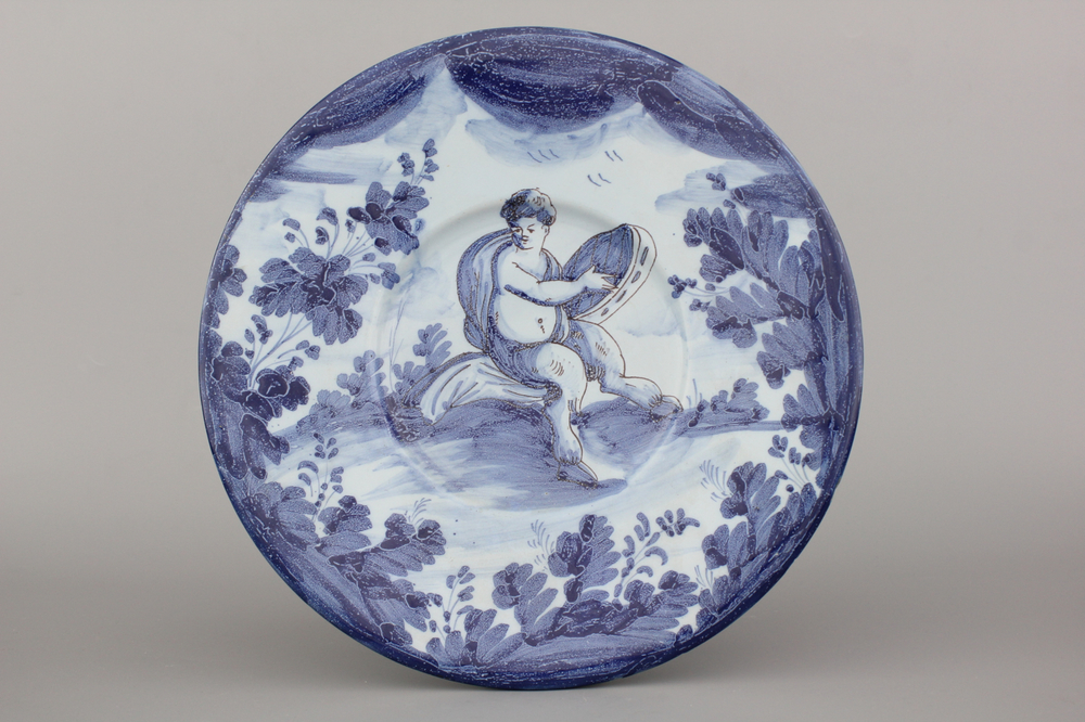 An Italian Savona dish with a putto, 18th C.