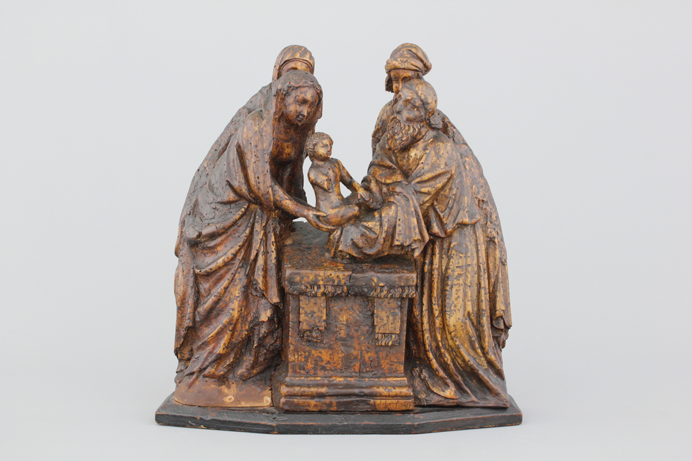 An Antwerp oak retable fragment depicting &quot;The Circumcision&quot;, 16/17th C.