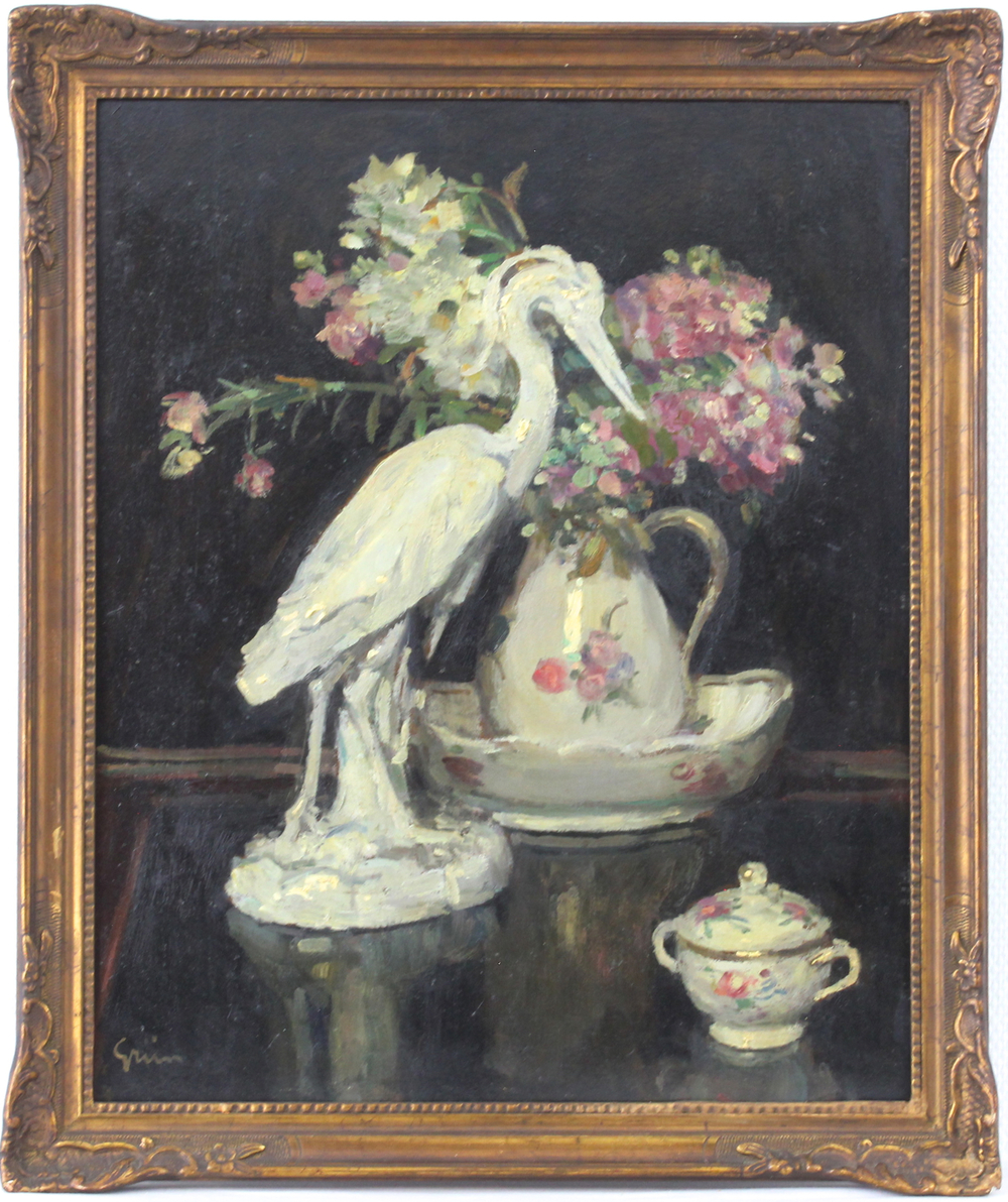 Jules Alexandre Gr&uuml;n (1868-1934), Stilleven met reiger