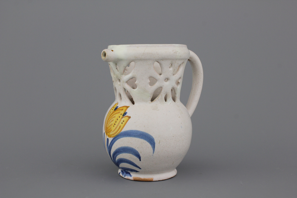 A French Nevers puzzle jug, 17th C.