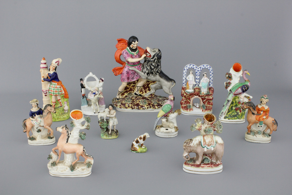 A large collection of English Staffordshire figures, 18/19th C.