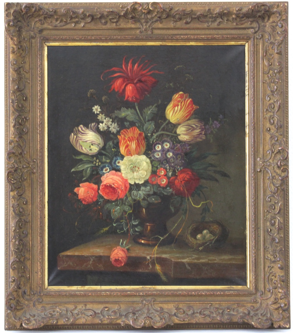 A still life with flowers, Dutch School, 19th C.