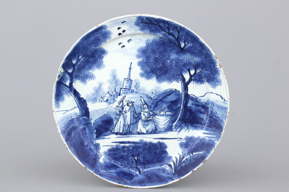 A very fine Dutch Delft blue and white plate, 18th C.