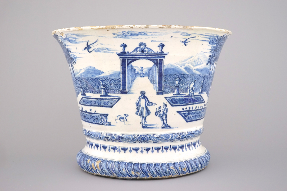 A massive blue and white Dutch Delft garden vase, ca. 1720