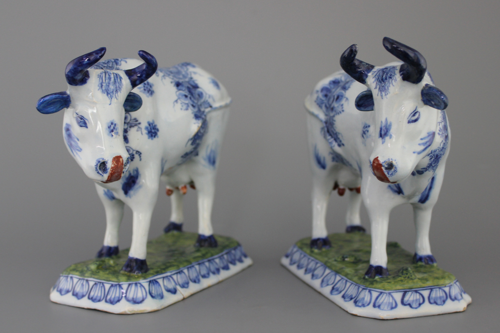 A pair of Dutch Delft cows, 18th C.
