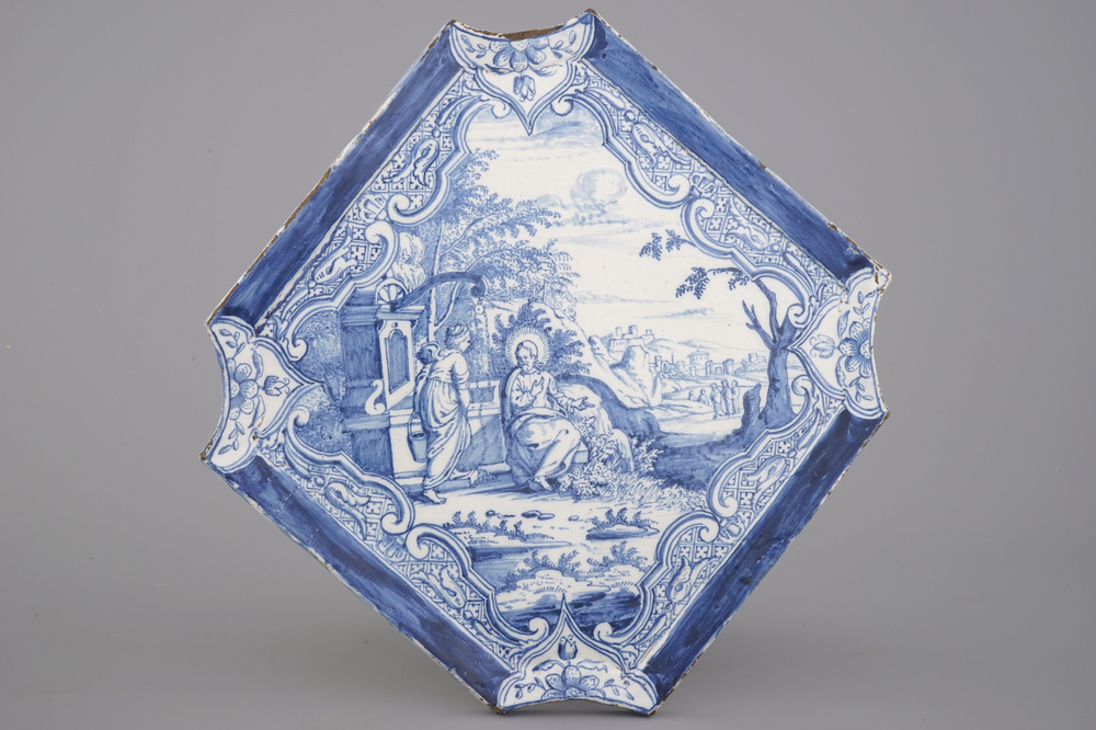 A rare Dutch Amsterdam Delftware blue and white biblical plaque