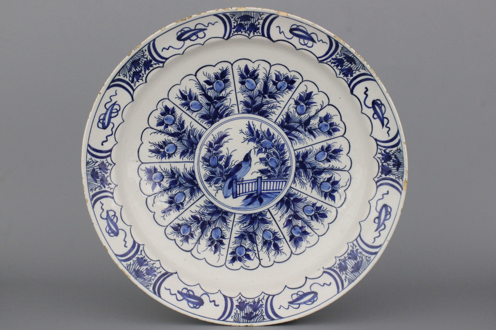 A massive Dutch Delft blue and white dish, 18th C.