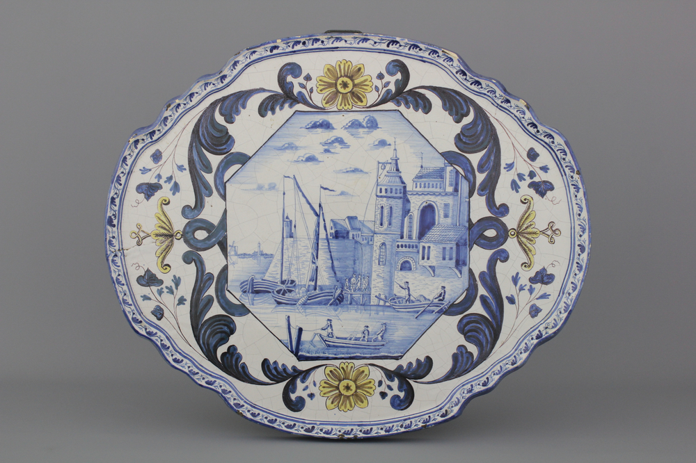 A massive Frisian Delft Makkum topographical plaque, 19th C.