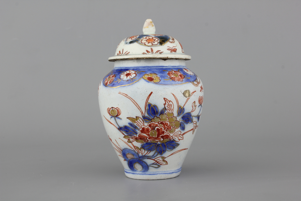 A Dutch Delft dor&eacute; imari style vase, 18th C.