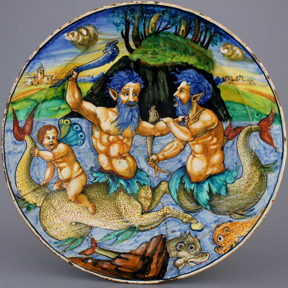 Uitzonderlijke Italiaanse majolica schotel, ca. 1540, Padua of Verona, toegeschr. aan Giulio da Urbino