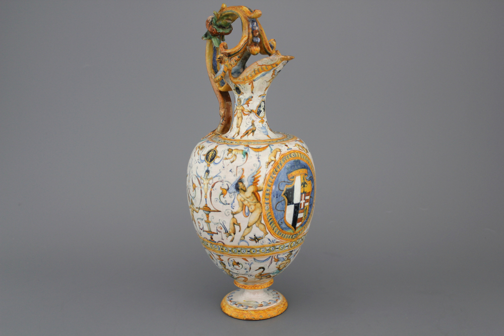 An important Urbino maiolica armorial ewer, Fontana workshop, ca. 1560