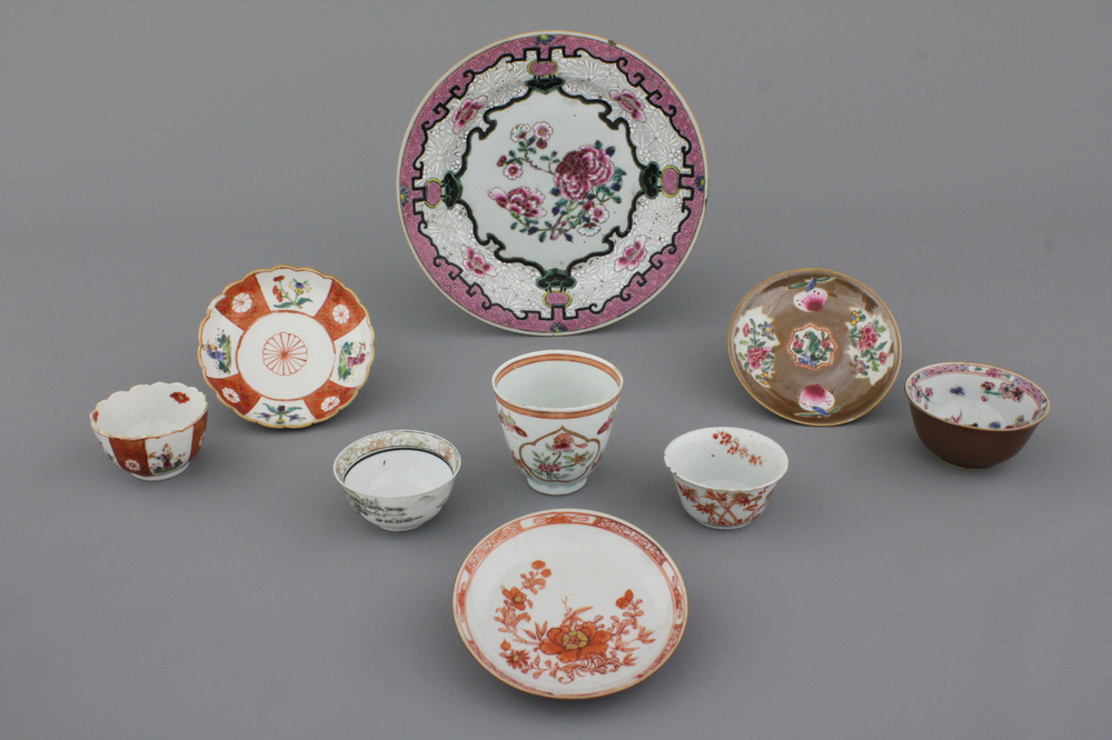Kleine collectie van verschillende voorwerpen in Chinees exportporselein, 18e eeuw