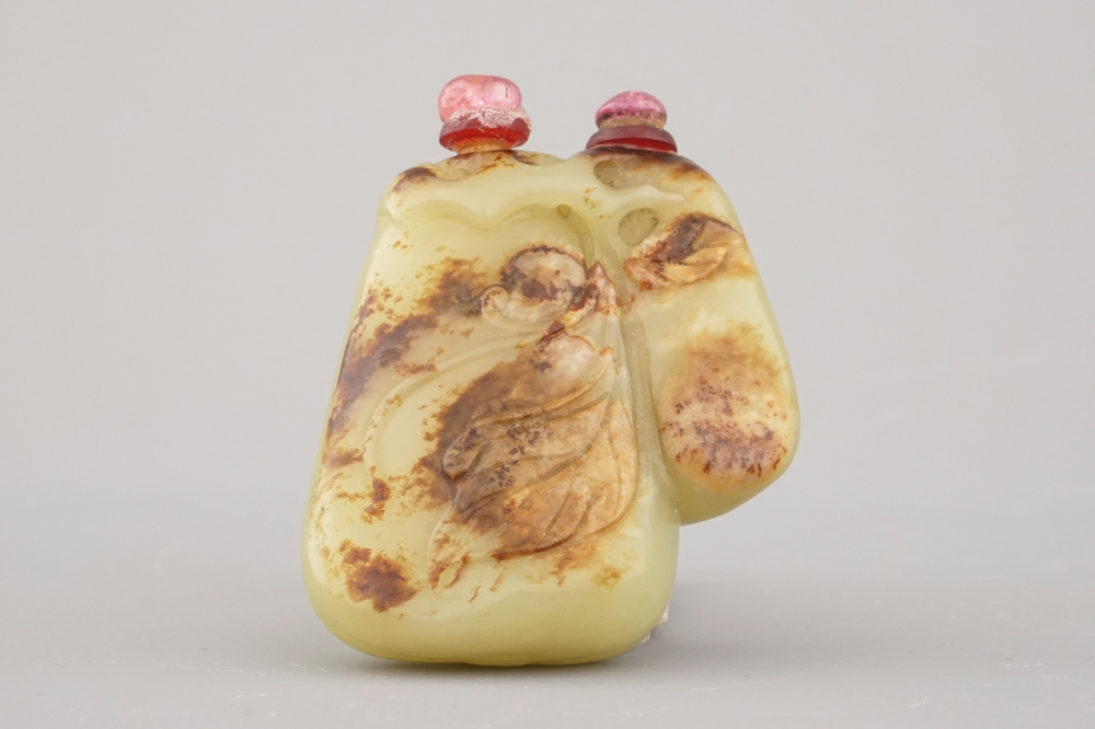 A Chinese celadon jade twin snuff bottle